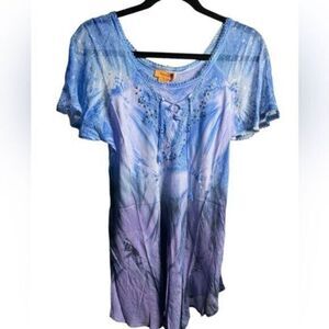 NWT Sakkas Women’s Boho Blue/Purple Ombré Tie Dye Top Blouse Shirt - One Size